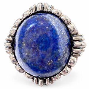 Sterling Silver Lapis Lazuli Statement Ring Size 8.5 Artisan Setting